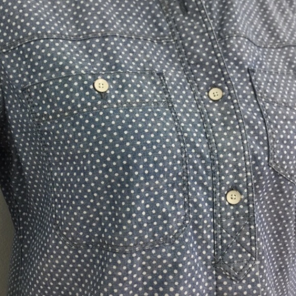 Gap 1969 Asymmetrical Pocket Polka Dot Denim Shirt - Picture 2 of 5